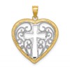 10K and White Rhodium Cut-Out Cross in Beaded Filigree Heart Charm