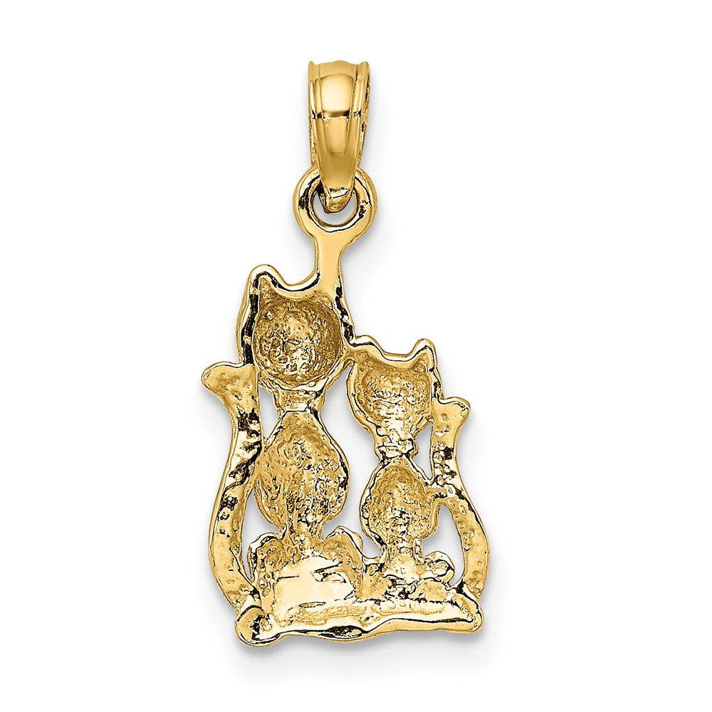 10K and White Rhodium Polished Cat and Kitten Charm