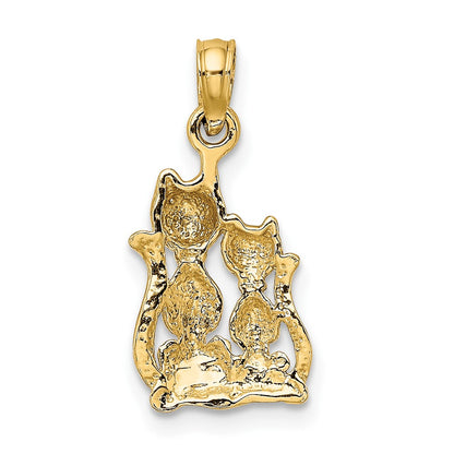 10K and White Rhodium Polished Cat and Kitten Charm