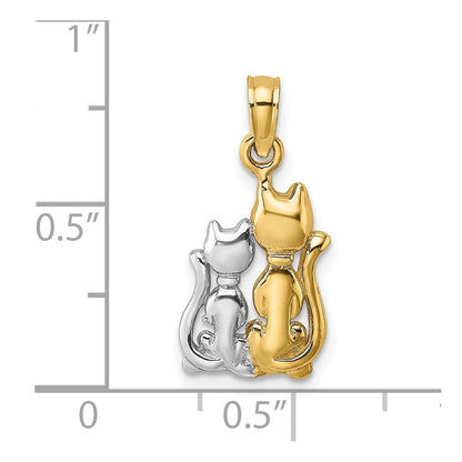 10K and White Rhodium Polished Cat and Kitten Charm