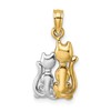 10K and White Rhodium Polished Cat and Kitten Charm