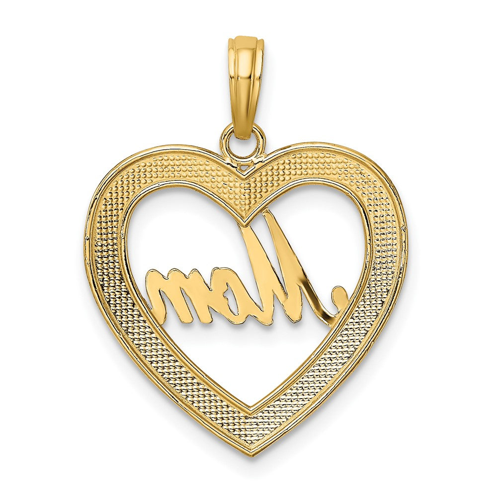 10K and White Rhodium Diamond-cut Heart Frame MOM Charm
