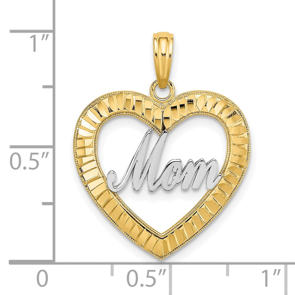 10K and White Rhodium Diamond-cut Heart Frame MOM Charm