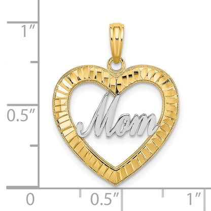 10K and White Rhodium Diamond-cut Heart Frame MOM Charm