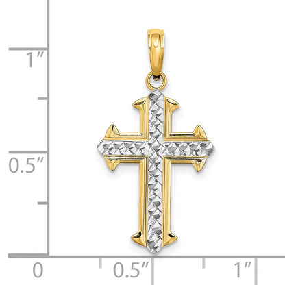 10K and White Rhodium Diamond-cut Cross Pendant