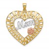 10k Two-tone and White Rhodium Diamond-cut MOM in Heart Pendant