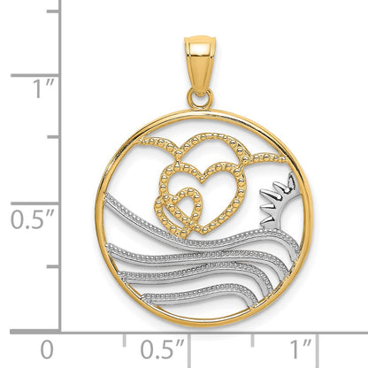 10k and White Rhodium Sun / Hearts / Water in Circle Charm