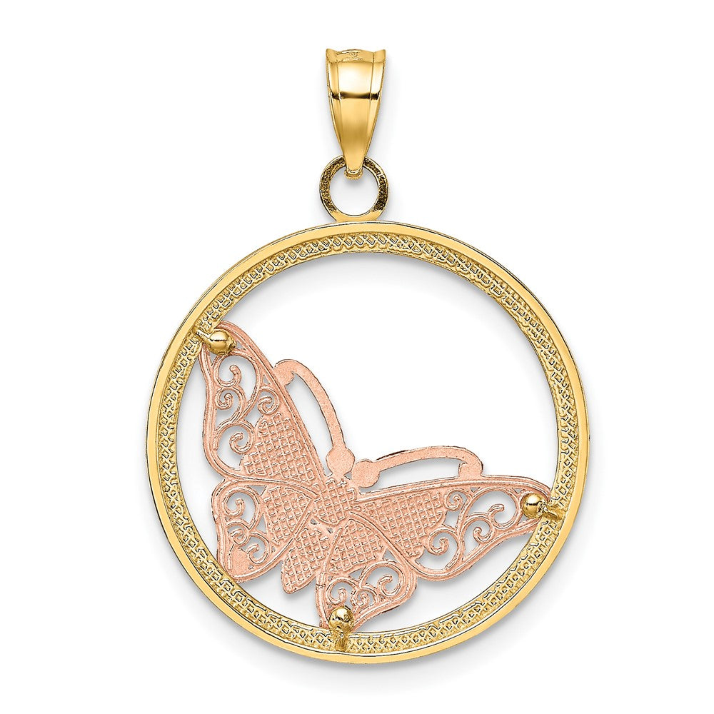 10K Two-tone and White Rhodium Butterfly in Circle Charm