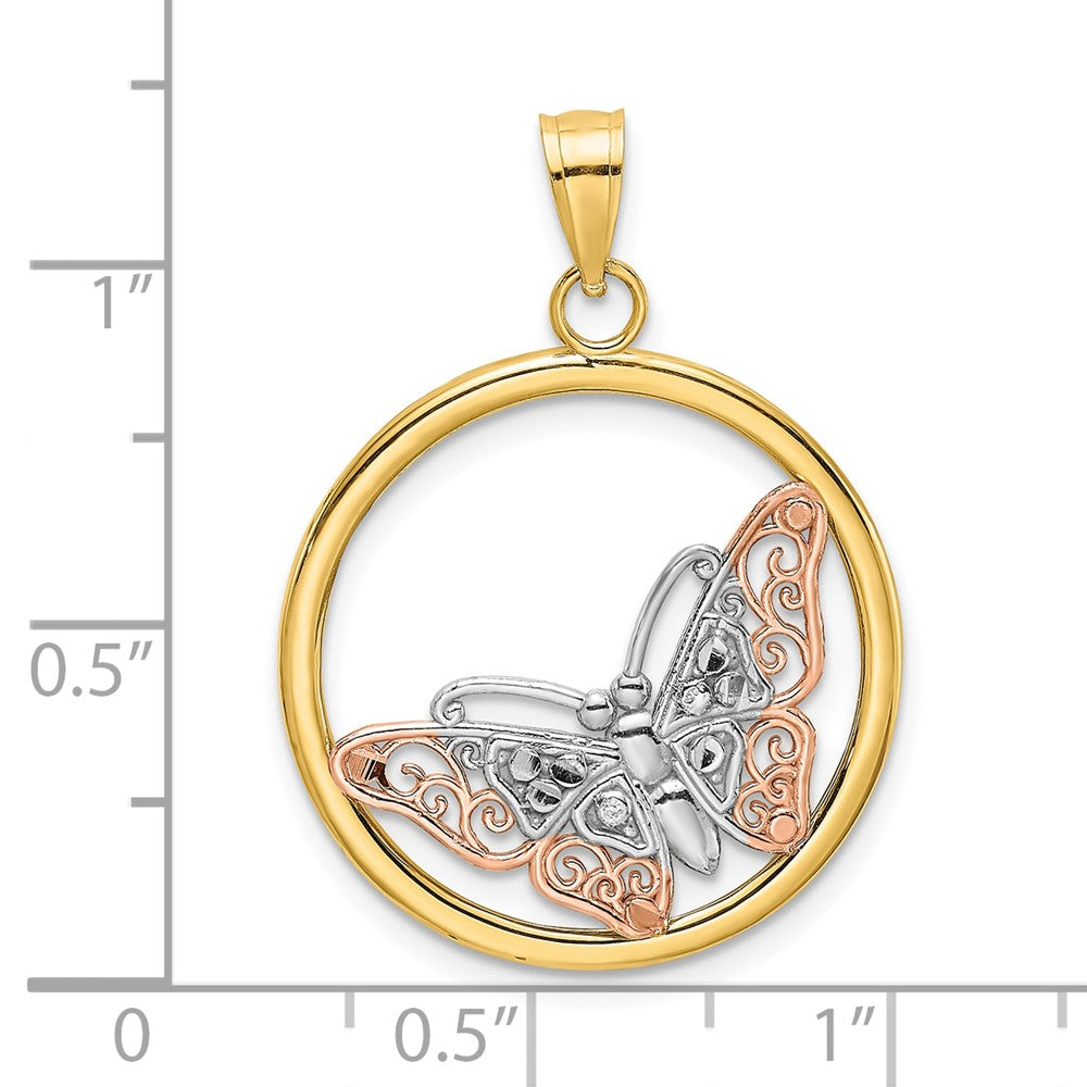 10K Two-tone and White Rhodium Butterfly in Circle Charm