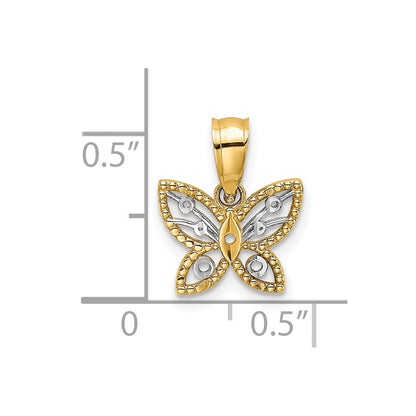 10k and White Rhodium Mini Diamond-cut Butterfly Charm