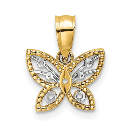 10k and White Rhodium Mini Diamond-cut Butterfly Charm