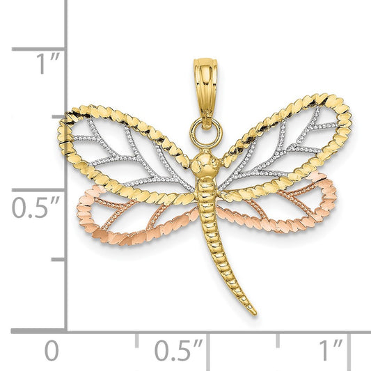 10k Tri-Color Dragonfly with Beaded Diamond-cut Wings Charm