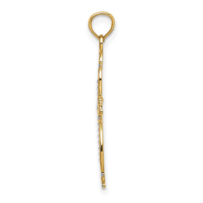 10K with White Rhodium Beaded Cross Charm