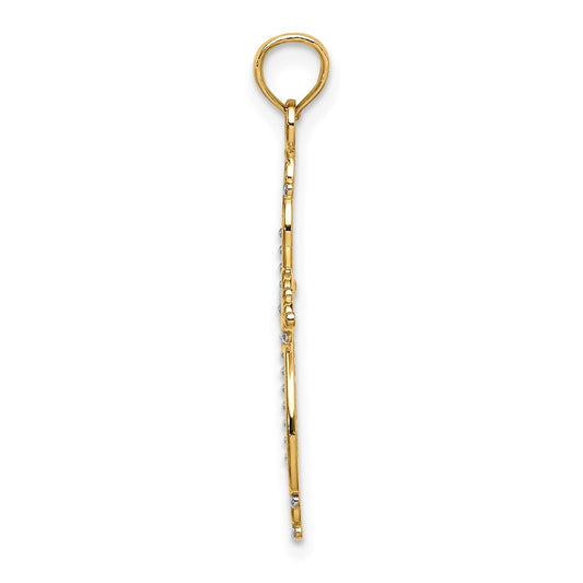 10K with White Rhodium Beaded Cross Charm