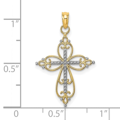 10K with White Rhodium Beaded Cross Charm