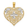 10k w/Rhodium Cut-Out Filigree Flower and Heart Charm