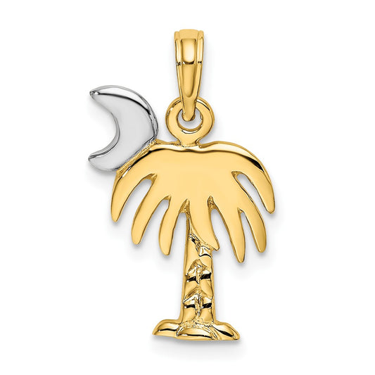 10K and White Rhodium Polished Charleston Palm Tree Charm
