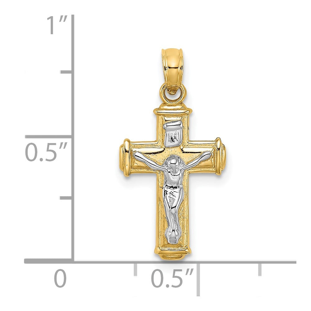 10K and White Rhodium Polished Block Crucifix INRI Charm