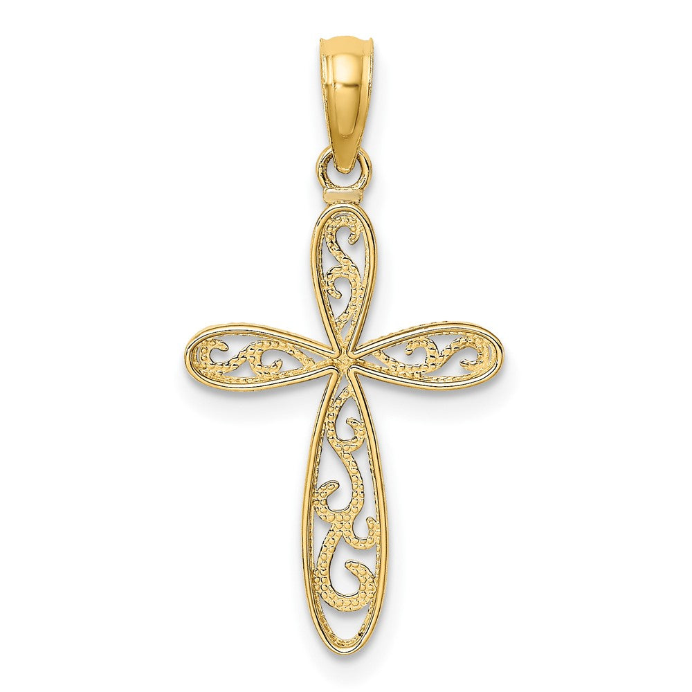 10K with White Rhodium Filigree and Milgrain Cross Charm