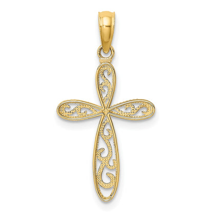 10K with White Rhodium Filigree and Milgrain Cross Charm