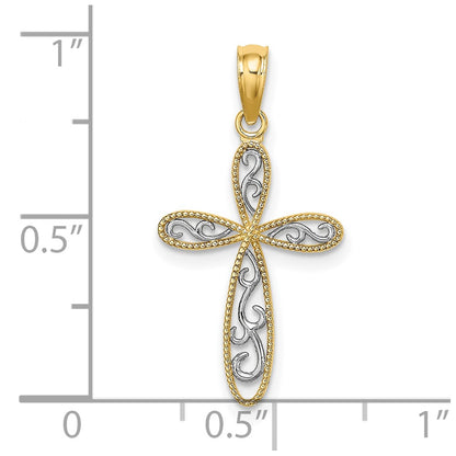 10K with White Rhodium Filigree and Milgrain Cross Charm
