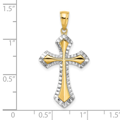 10K and White Rhodium Diamond-cut Reversible Cross Charm