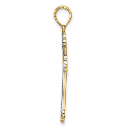 10K and White Rhodium Diamond-cut Reversible Cross Charm