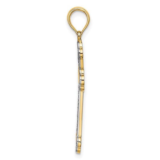 10K and White Rhodium Diamond-cut Reversible Cross Charm