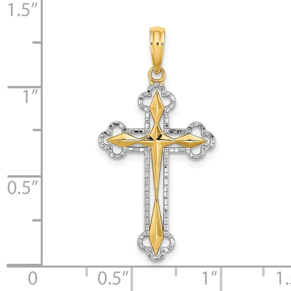 10K and White Rhodium Diamond-cut Reversible Cross Charm