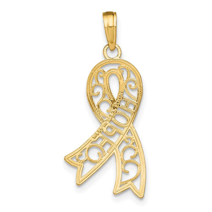 10K and White Rhodium HOPE Filigree Awareness Ribbon Charm