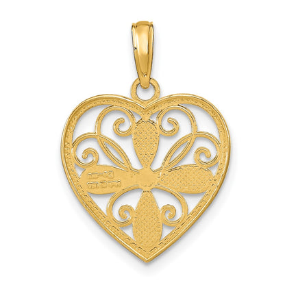 10K and White Rhodium Beaded Filigree Fashion Heart Charm