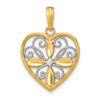 10K and White Rhodium Beaded Filigree Fashion Heart Charm
