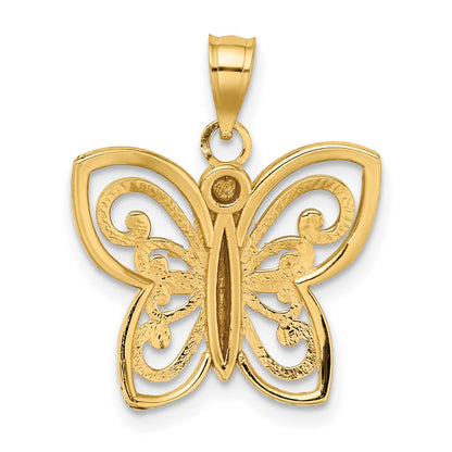 10k and White Rhodium Diamond-cut Butterfly Charm