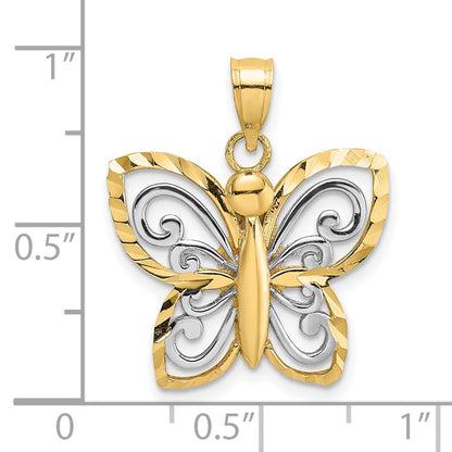 10k and White Rhodium Diamond-cut Butterfly Charm