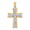 10K and White Rhodium Diamond-cut Flower Design Cross Charm