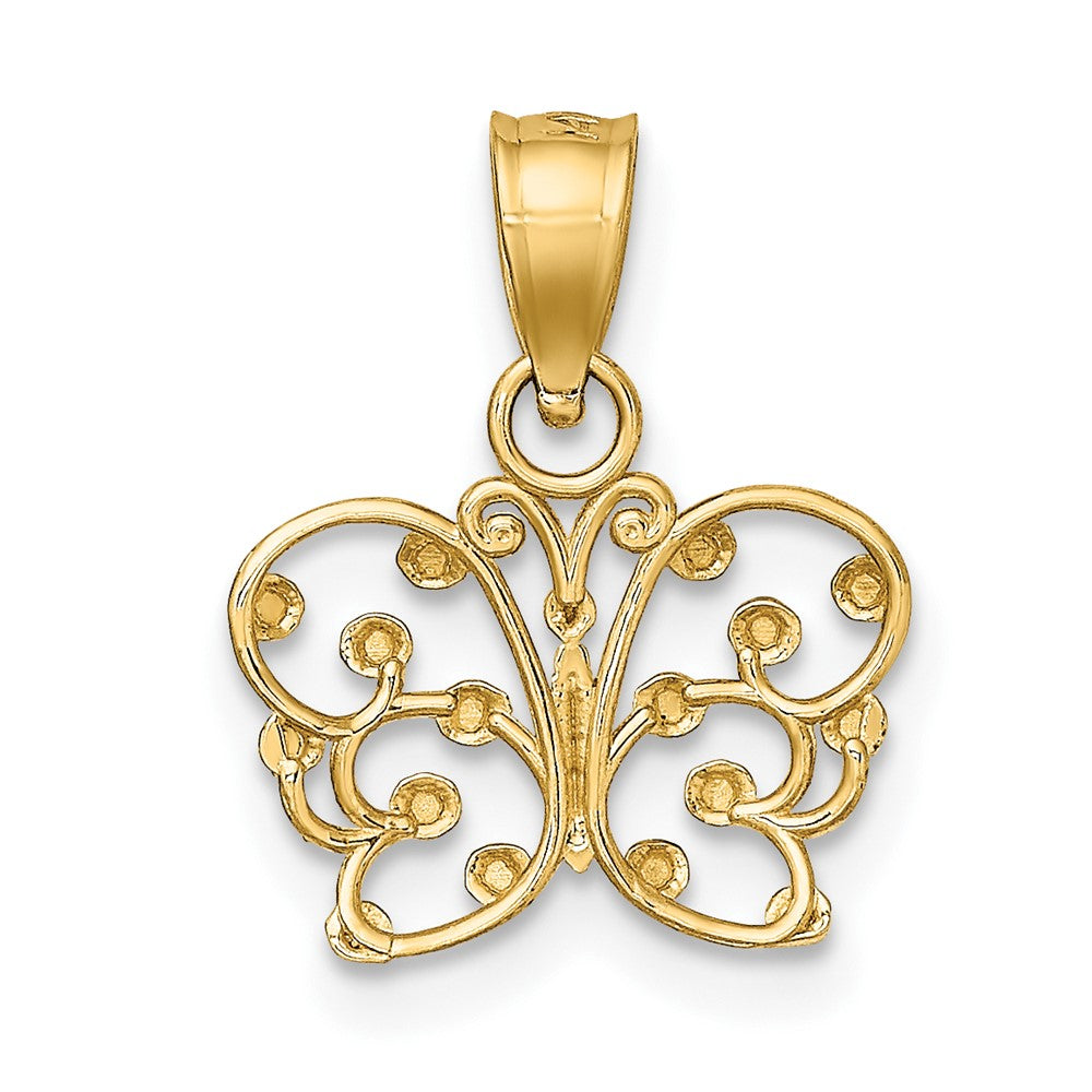 10k and White Rhodium Diamond-cut Butterfly Charm