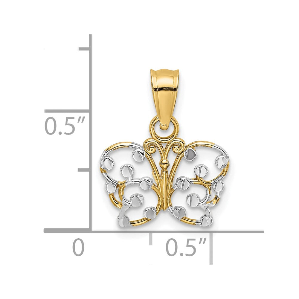 10k and White Rhodium Diamond-cut Butterfly Charm