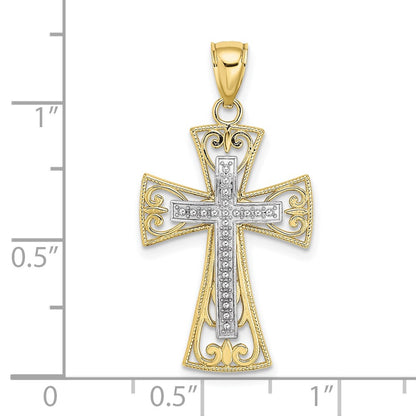 10K Two-tone 2-D and Diamond-cut Beaded Filigree Cross Charm
