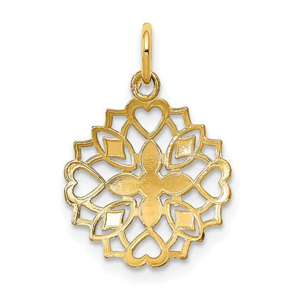 10K and White Rhodium Center Flower/Cross and Heart Charm