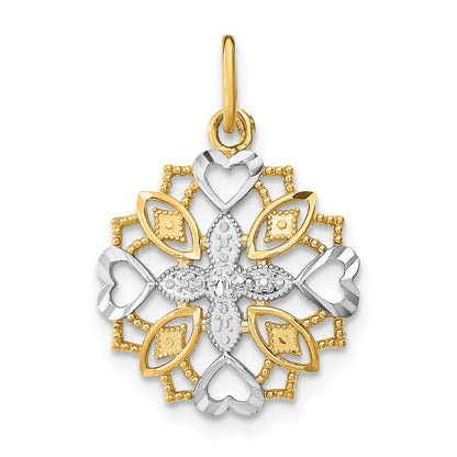 10K and White Rhodium Center Flower/Cross and Heart Charm