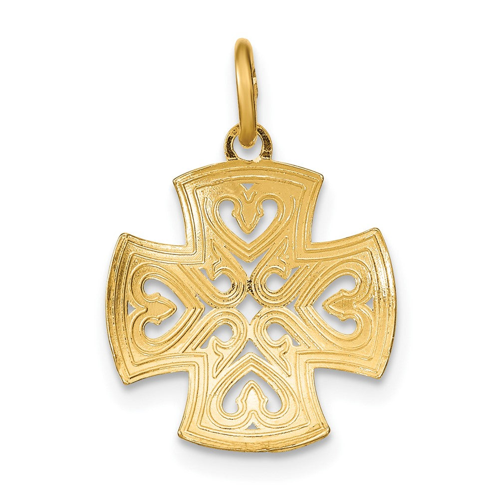 10K and White Rhodium Hearts Diamond-cut Maltese Cross Charm