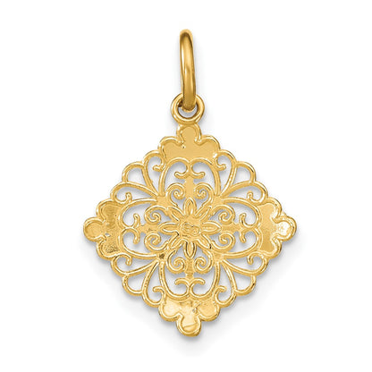 10K and White Rhodium Diamond-cut Filigree Medallion Charm