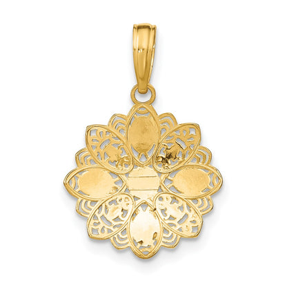 10K and White Rhodium Diamond-cut  Filigree Flower Charm