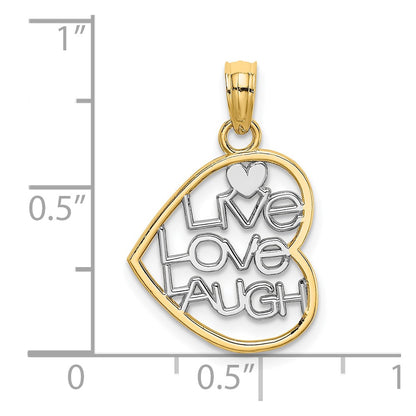 10K and White Rhodium LIVE LOVE LAUGH In Heart Charm