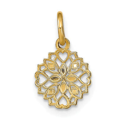 10K and White Rhodium Small Center Flower/Cross and Heart Charm