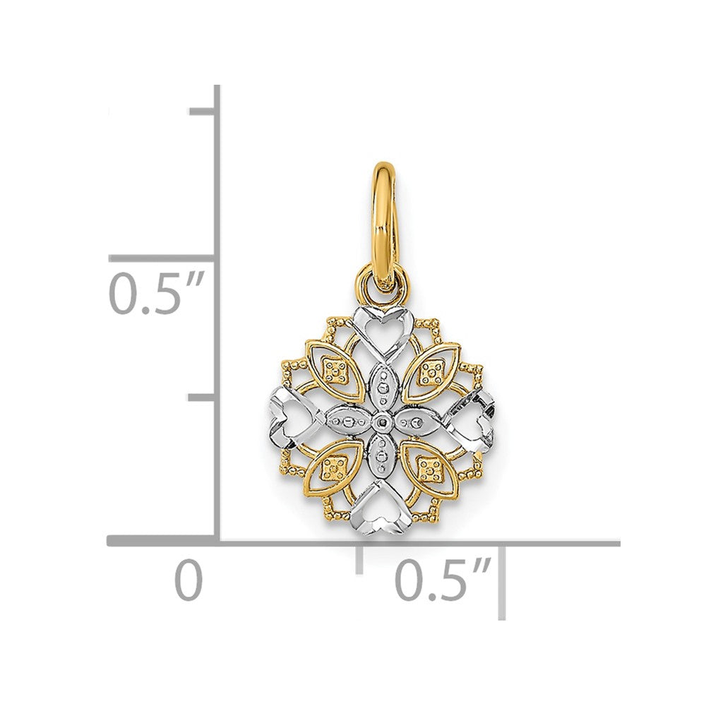 10K w/Rhodium Cut-Out Heart Edge Flower Charm