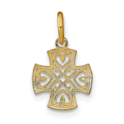 10K and White Rhodium and Diamond-cut Hearts In Cross Charm