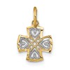 10K and White Rhodium and Diamond-cut Hearts In Cross Charm