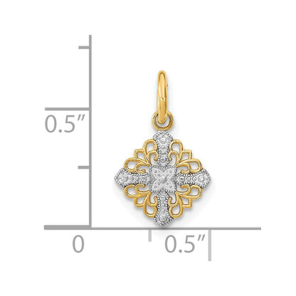 10K and White Rhodium Mini Cross Medallion Charm