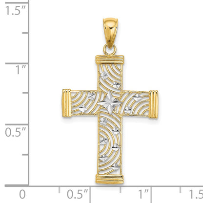 10K and White Rhodium Diamond-cut and Cut-Out Cross Charm